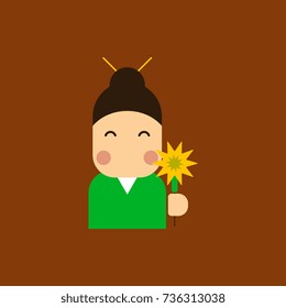 Vector illustration of Chinese new year celebration in flat style Chinese woman in traditional headdress with sparkler