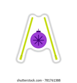 Vector illustration of Chinese new year celebration in paper sticker style chopsticks and chirstmas ball