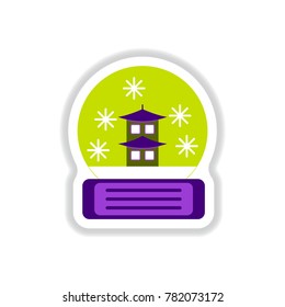 Vector illustration of Chinese new year celebration in paper sticker style chinese house in christmas ball