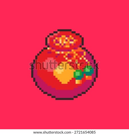 Vector Illustration of Chinese New Year Lucky Bag in Pixel Art Style for Game Assets