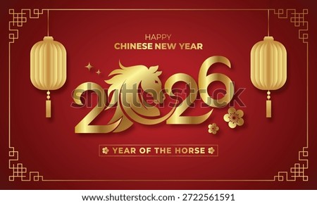 Vector illustration of Chinese New Year 2026, Year of the Golden Horse with traditional lantern Chinese ornaments for banners, posters, greeting cards, celebrations design decoration