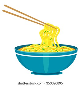 Vector Illustration of Chinese Noodles and Chopsticks