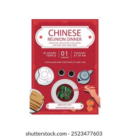 Vector illustration of Chinese  reunion dinner flyer poster template design