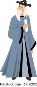 Vector illustration of a Chinese sage, a healer with an ancient scroll in his hand