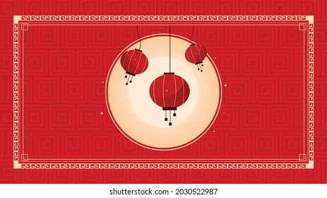 Vector illustration chinese seamless pattern background and red lampion lattern with border.