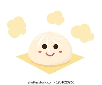 Vector illustration of Chinese steamed bun. Meat Bun . Pork bun.