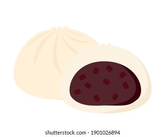 Vector illustration of Chinese steamed bun. Bean paste