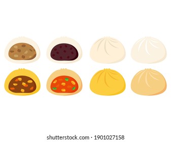 Vector illustration of Chinese steamed bun. Meat Bun . Pork bun.