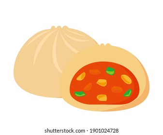 Vector illustration of Chinese steamed bun.　Pizza flavor