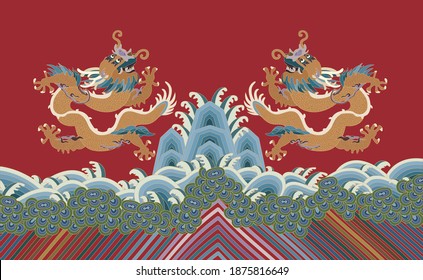 Vector illustration of Chinese traditional dragon pattern