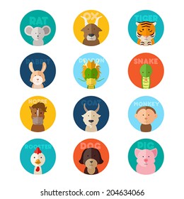 A Vector Illustration Of Chinese Zodiac Animal Icons