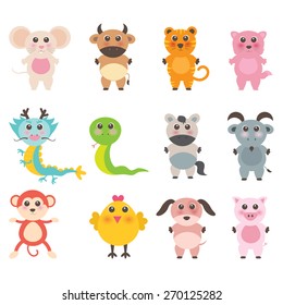 vector illustration of Chinese zodiac animal icons