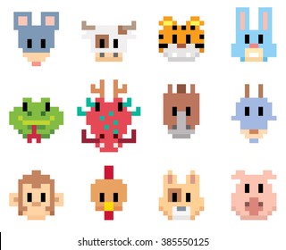 Vector illustration of Chinese Zodiac animal cartoon - Pixel art style