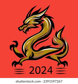 Vector illustration of the Chinese zodiac dragon, Chinese new year of the zodiac dragon 2024 