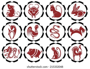 Vector illustration of Chinese zodiac signs