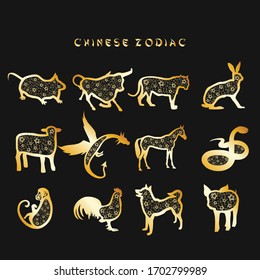 Vector illustration chinese zodiac symbol set luxurious design style