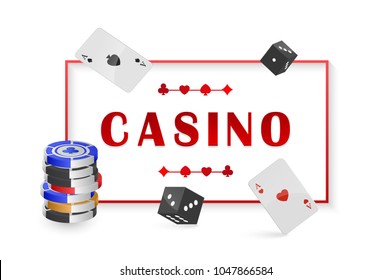 Vector illustration with Chip and cards for poker, casino. poster with frame space for your text