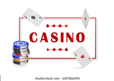 Vector illustration with Chip and cards for poker, casino. poster with frame space for your text
