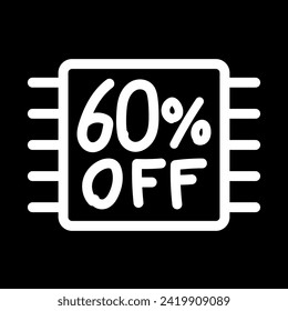 Vector illustration of chip with lettering saying "60% off", design for 60% discount, with black background.