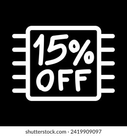 Vector illustration of chip with lettering saying "15% off", design for 15% discount, with black background.