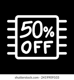 Ilustración vectorial de chip con letras que dicen "50% de descuento", diseño para 50% de descuento, con fondo negro.