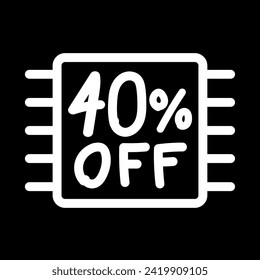 Vector illustration of chip with lettering saying "40% off", design for 40% discount, with black background.