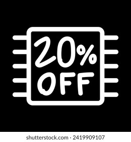 Vector illustration of chip with lettering saying "20% off", design for 20% discount, with black background.