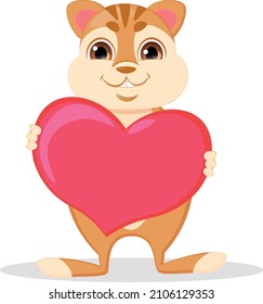 Vector Illustration of a chipmunk drawing with hearts on an isolated  background. The symbol of the holiday of St. Valentine's Day.
