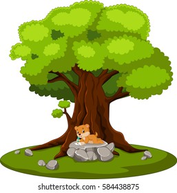 vector illustration of chipmunk writing letter and sitting on the stone