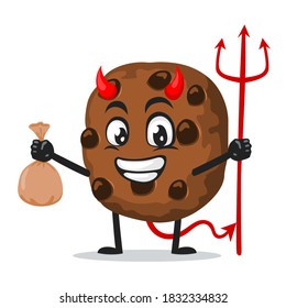 vector illustration of chocochips mascot or character Wearing devil costume and holding trident