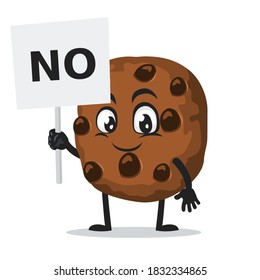 vector illustration of chocochips mascot or character holding sign says no