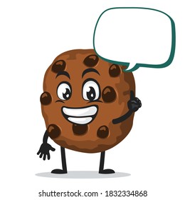 Vektorgrafik von Chocochips Maskottchen oder Charakter sagt mit leerer Ballonsprache