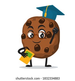 vector illustration of chocochips mascot or character graduation hat and holding book