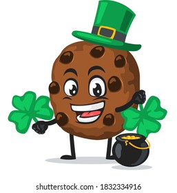 vector illustration of chocochips mascot or character wearing shamrock hat