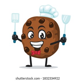 vector illustration of chocochips mascot or character wearing chef hat and holding spatula