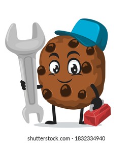 vector illustration of chocochips mascot or character wearing service costume and holding wrench