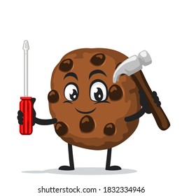 vector illustration of chocochips mascot or character holding hammer and screwdriver