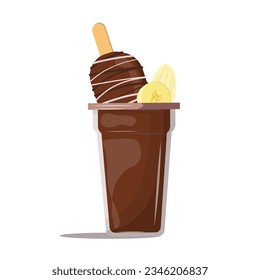 Vector illustration. Chocolate banana smoothie, ice cream. Element for menu, sticker, element for design. Chocolate cocktail.