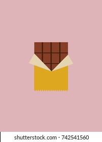 Vector illustration of a chocolate bar in a bluewtapper on pink background