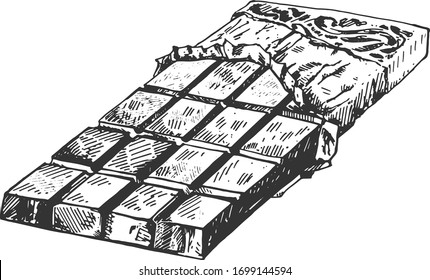 Vector illustration of a chocolate bar in foil. Vintage hand drawn engraving style.