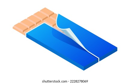 Vector illustration of chocolate bar isolated on white background. White chocolate icon. Dessert.