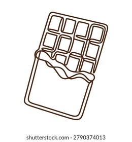 Vector illustration of a chocolate bar with a piece broken off, isolated on white background, sweet treat concept.