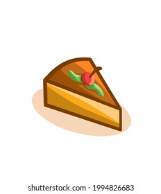 vector illustration of chocolate cake with cherries on top in simple flat style.