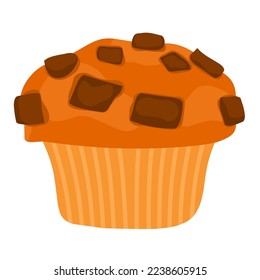 Vector illustration of chocolate cake, cupcake, muffin in cartoon flat style. Delicious snacks, cocoa pie or brownies. Isolated on a white background.