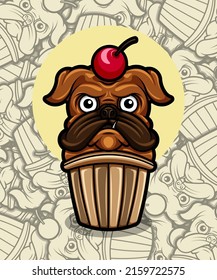 ilustración vectorial del cachorro de chocolate con cerezas en la cabeza es perfecta para diseños de camisetas, pegatinas y afiches de entretenimiento