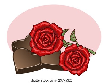 vector illustration of chocolate candy hearts and some red roses.... perfect for Valentine's day or Sweetest day!