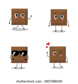 Ilustración vectorial del personaje de chocolate con varias expresiones lindas, el choco dulce aislado en el fondo blanco, estilo simple mínimo, adorable para la colección de mascotas, valentina, amor