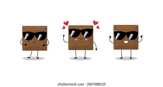 Vector illustration of chocolate character with various funny expression, sweet choco isolated on white background, simple minimal style, adorable for mascot collection, valentine, love