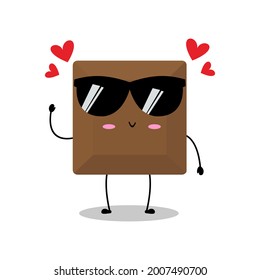 Vector illustration of chocolate character with various cute expression, lovely, sunglasses,choco isolated on white background, simple minimal style, adorable for mascot collection, valentine, dessert