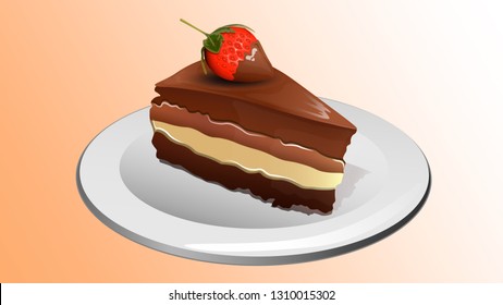 Vector illustration of chocolate cheesecake with strawberries